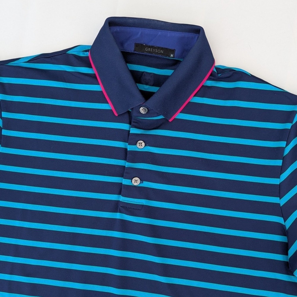 Greyson Striped Golf Polo Mens M Blue Pink Trim Performance